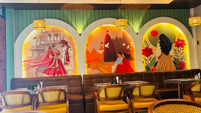 RK Punjabi Dhaba interior mural wall and dining seating